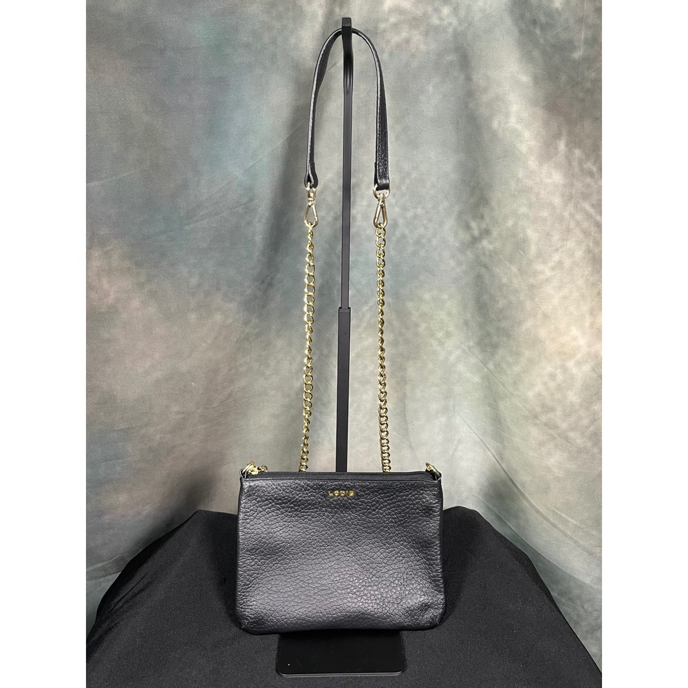 LODIS Black Pebbled Leather Convertible Crossbody Shoulder Bag Gold Hardware